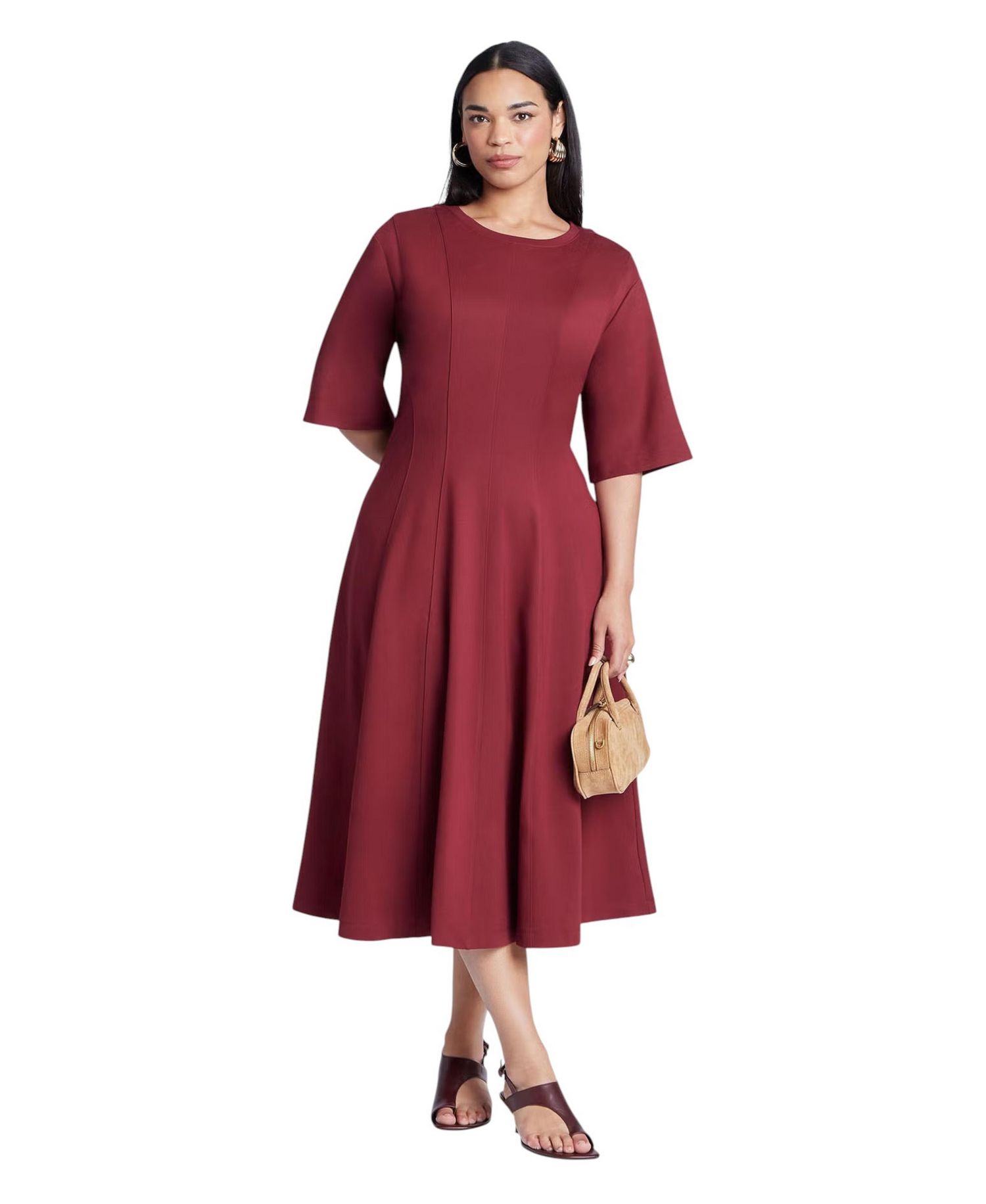 Women's Seam Detail Ponte Workwear Midi Dress