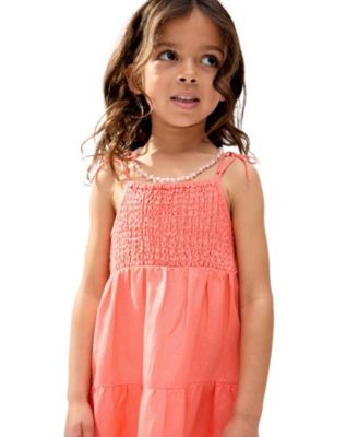 Little Girls Raffya Emma Shirred Bodice Scalloped Embroidered Dress