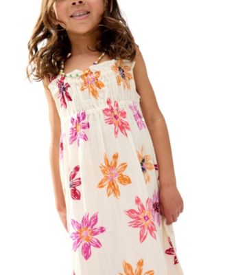 Little Girls Raffya Flora Gathered Hand Drawn Floral Print Dress