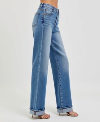 Women's Wide-Leg Button-Fly Cuffed Patch Pocket Jeans