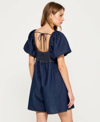 Women's Puff Sleeve Tie Front Romper