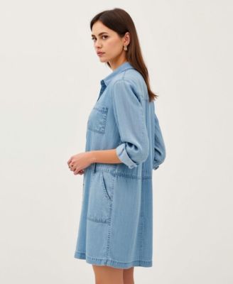 Women's Button-Front Denim Mini Dress with Pockets