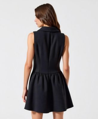 Women's Sleeveless Double-Breasted Boucle Tweed Flared Hem Dress