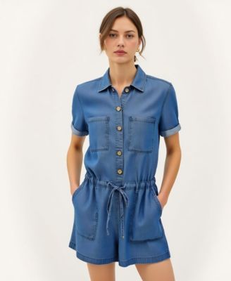 Women's Utility Button-Up Drawstring Waist Romper