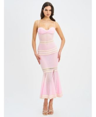 Women's Pallas Pink Lace Trim Crochet Mermaid Maxi Dress