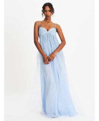 Women's Wallie Baby Blue Rhinestone Embellished Mesh Backless Gown
