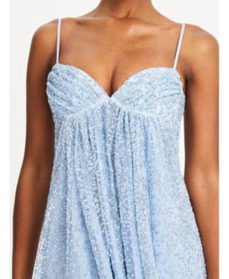 Women's Wallie Baby Blue Rhinestone Embellished Mesh Backless Gown