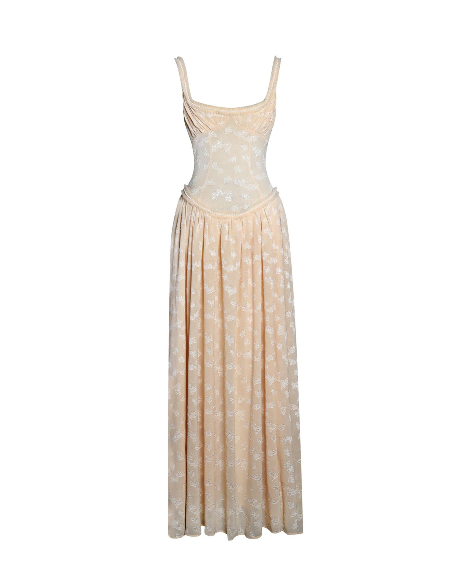 Women's Ulissa Orange Square Neck Jacquard Textured High Slit Maxi Dress