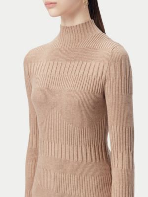 Women's High-neck Ribbed Cotton Silk Cashmere Blend Sweater