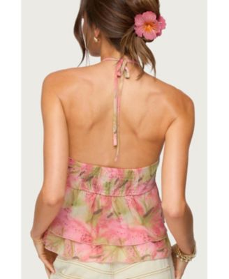 Women's Dragon Lily Layered Chiffon Halter Top