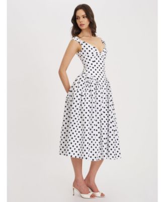 Women's Rahma Polka Dot Drop Waist Midi Cotton Poplin Dress