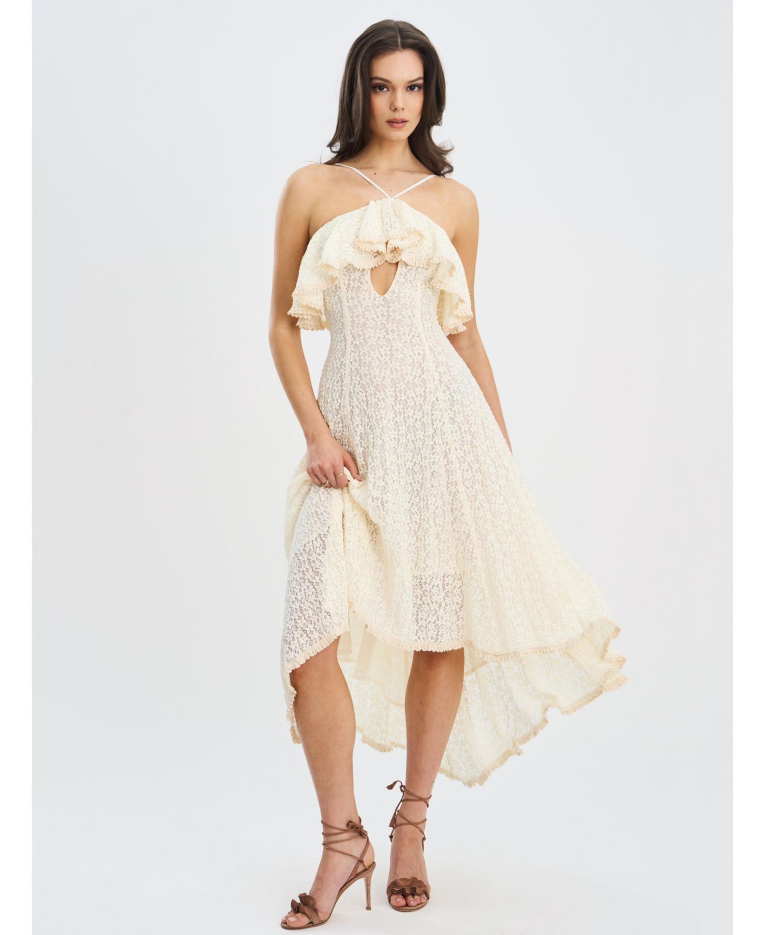 Women's Idra Lace Trim Sleeveless Crochet Midi Trailing Dress