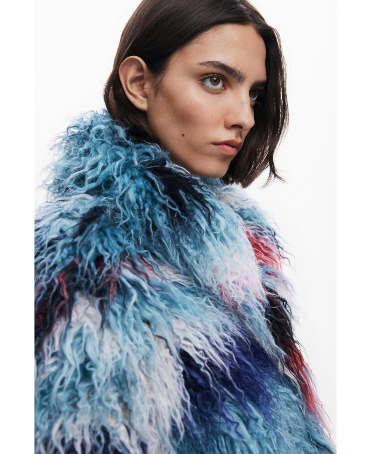 Desigual Faux Fur Jacket In Blue