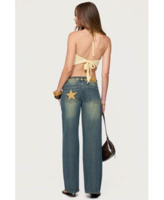 Women's Faux Suede Star Low Rise Jeans