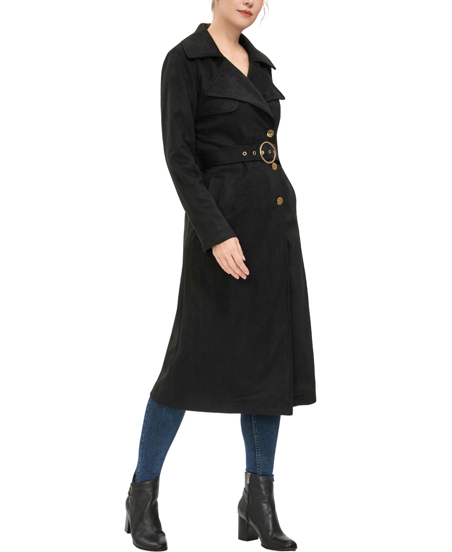Женское пальто kimi + kai Natalia Faux Suede Trench, цвет: Чёрный — фото 4