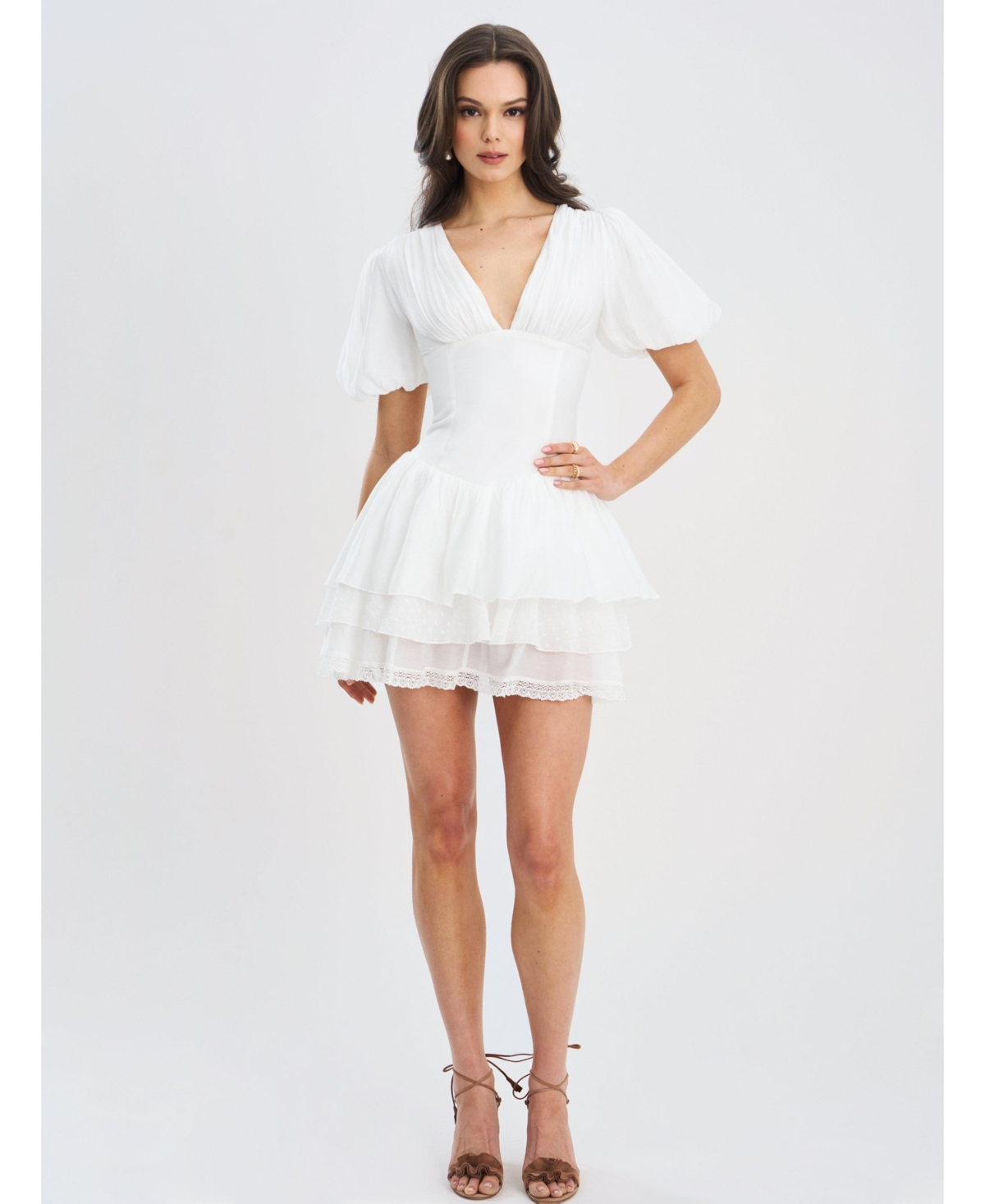 Women's Caitlyn Bubble Sleeve Layered Mini Corset Dress - White