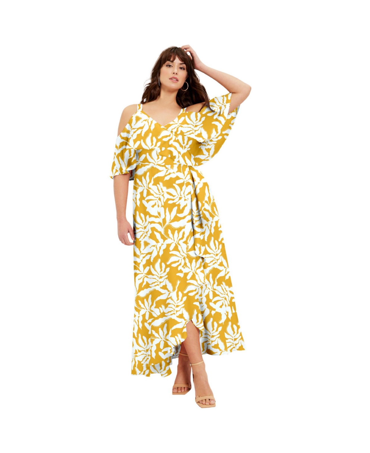 Women's June + Vie Cold-Shoulder Faux-Wrap Maxi Dress - Flower field burgundy