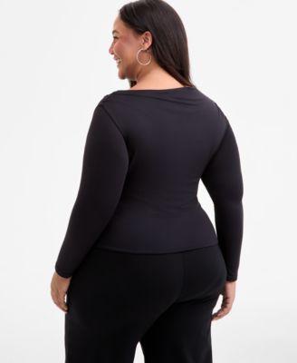 Trendy Plus Size Boat-Neck Asymmetrical Hem Top, Macy's Exclusive