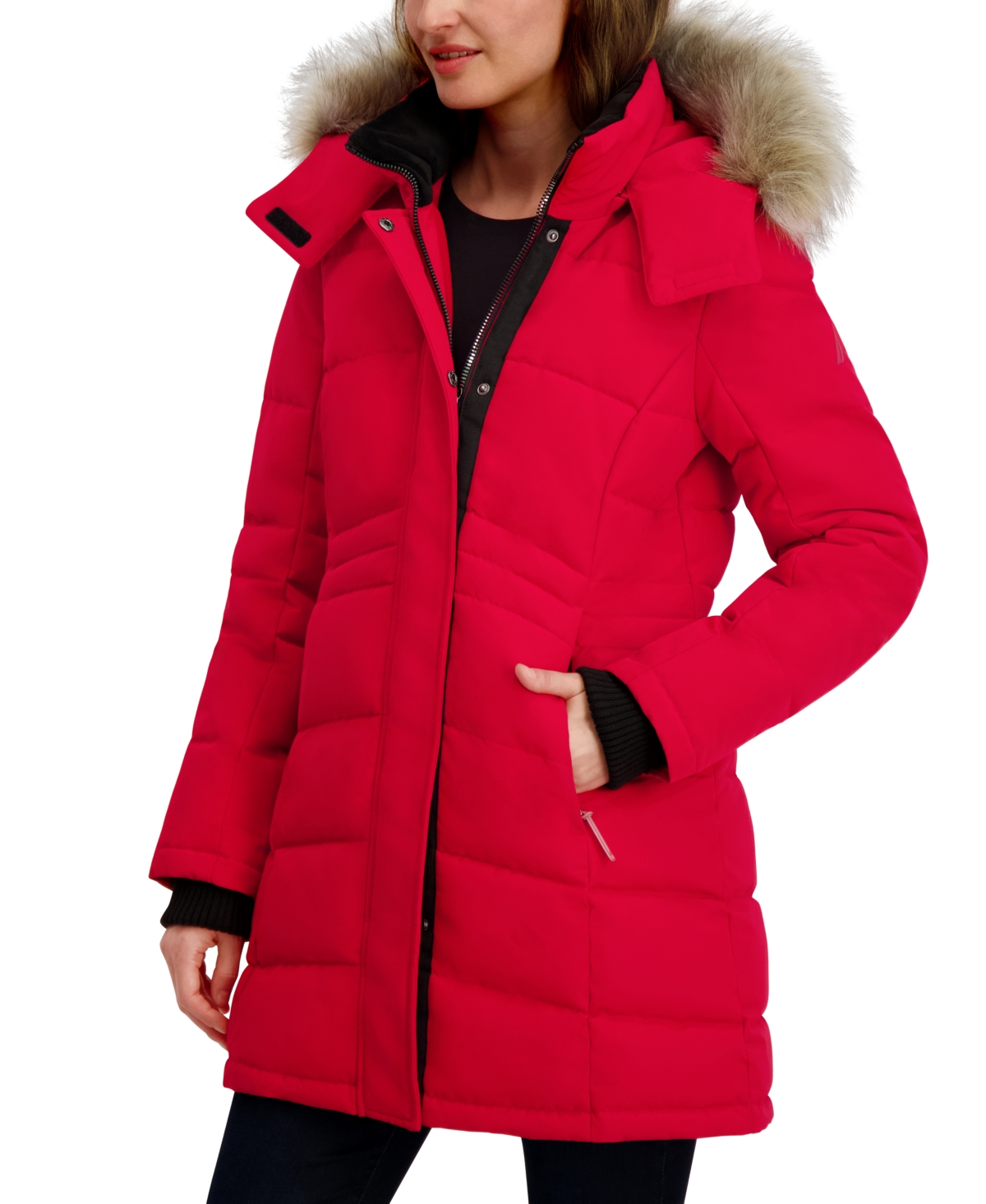 Nautica Women's Hooded Puffer Coat In Red