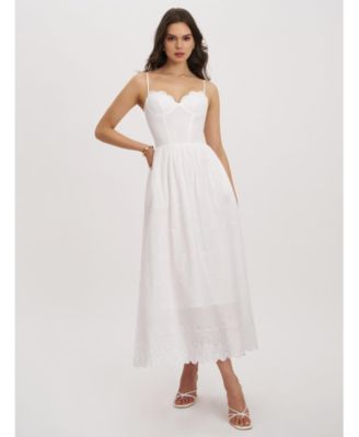 Women's Oberon White Cotton Eyelet Lace-Up Back Maxi Dress