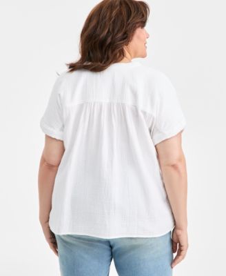 Plus Size Cotton V-Neck Dolman-Sleeve Top