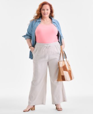 Plus Size Gauze Wide-Leg Pull-On Pants, Created for Macy's