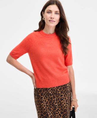 On 34th Womens Short Sleeve Sweater Printed Mini Skirt Harlowwe Hobo Bag Kasandra Bow Loafers Macys Exclusiv In Brown