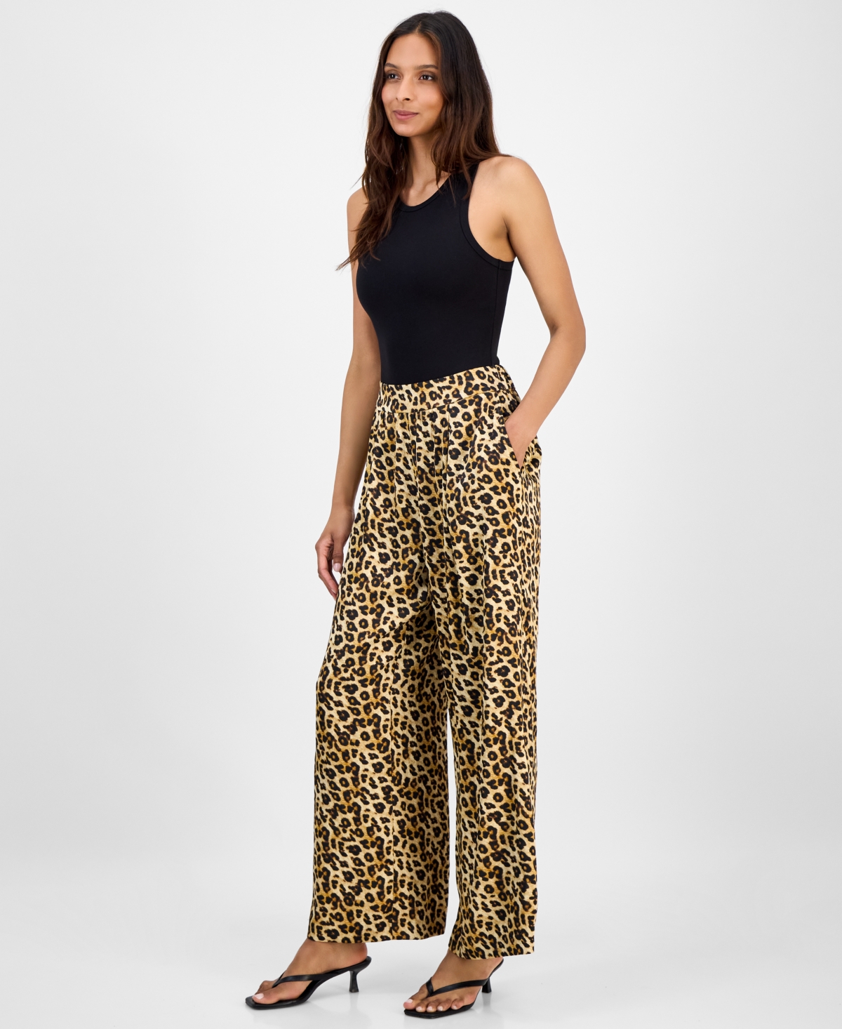 Bar Iii Women's Leopard-print Pull-on Wide-leg Pants, Macy's Exclusive In Multi