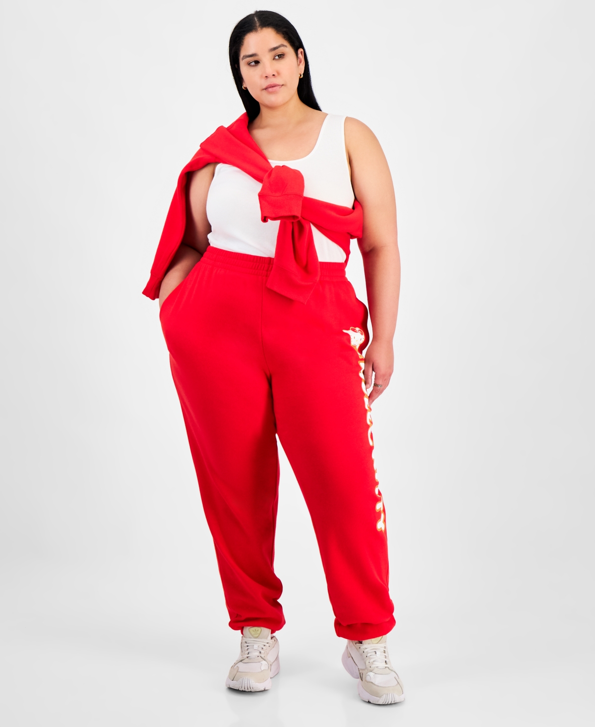 Love Tribe Trendy Plus Size Hello Kitty Holiday Sweatpants In Red