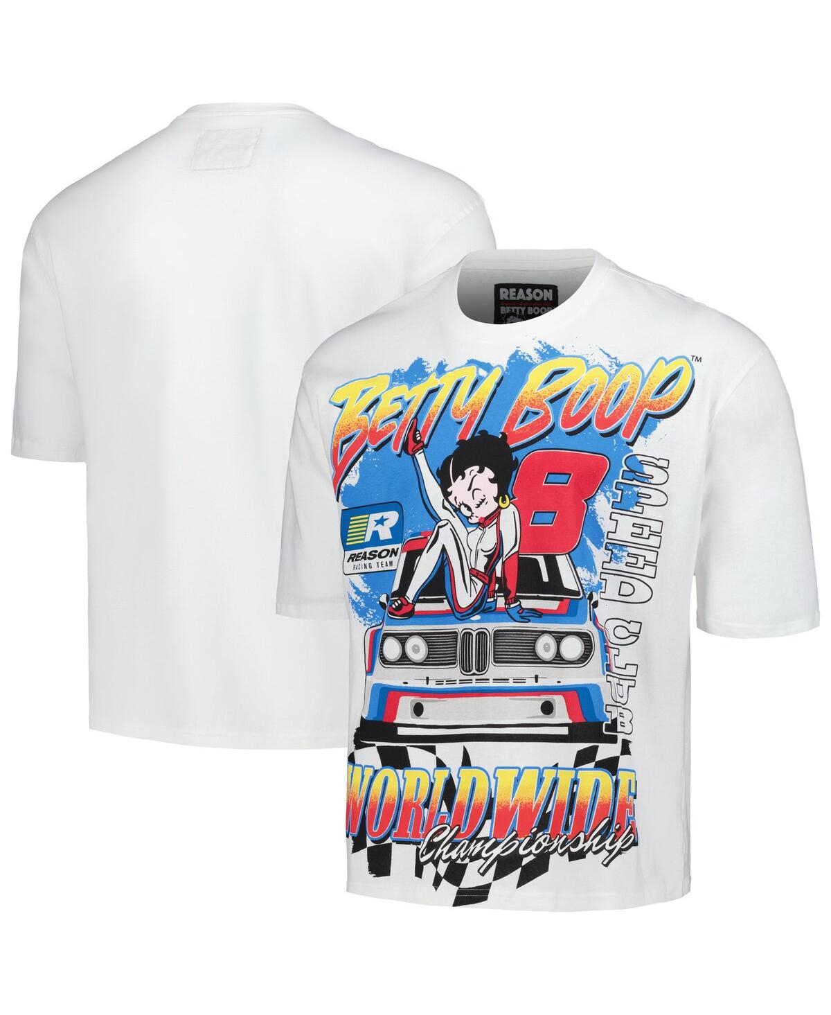 Men's and Women's White Betty Boop Racing Graphic Box T-Shirt - White