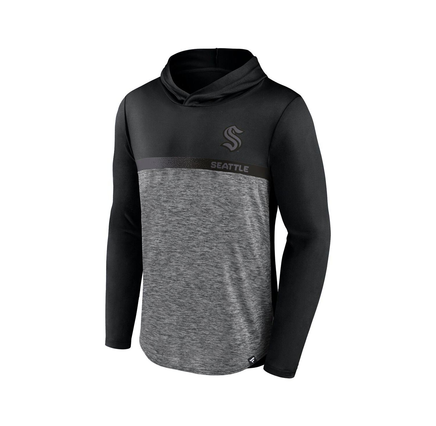 Men's Black/Heather Charcoal Seattle Kraken Iconic Defender Pullover Hoodie