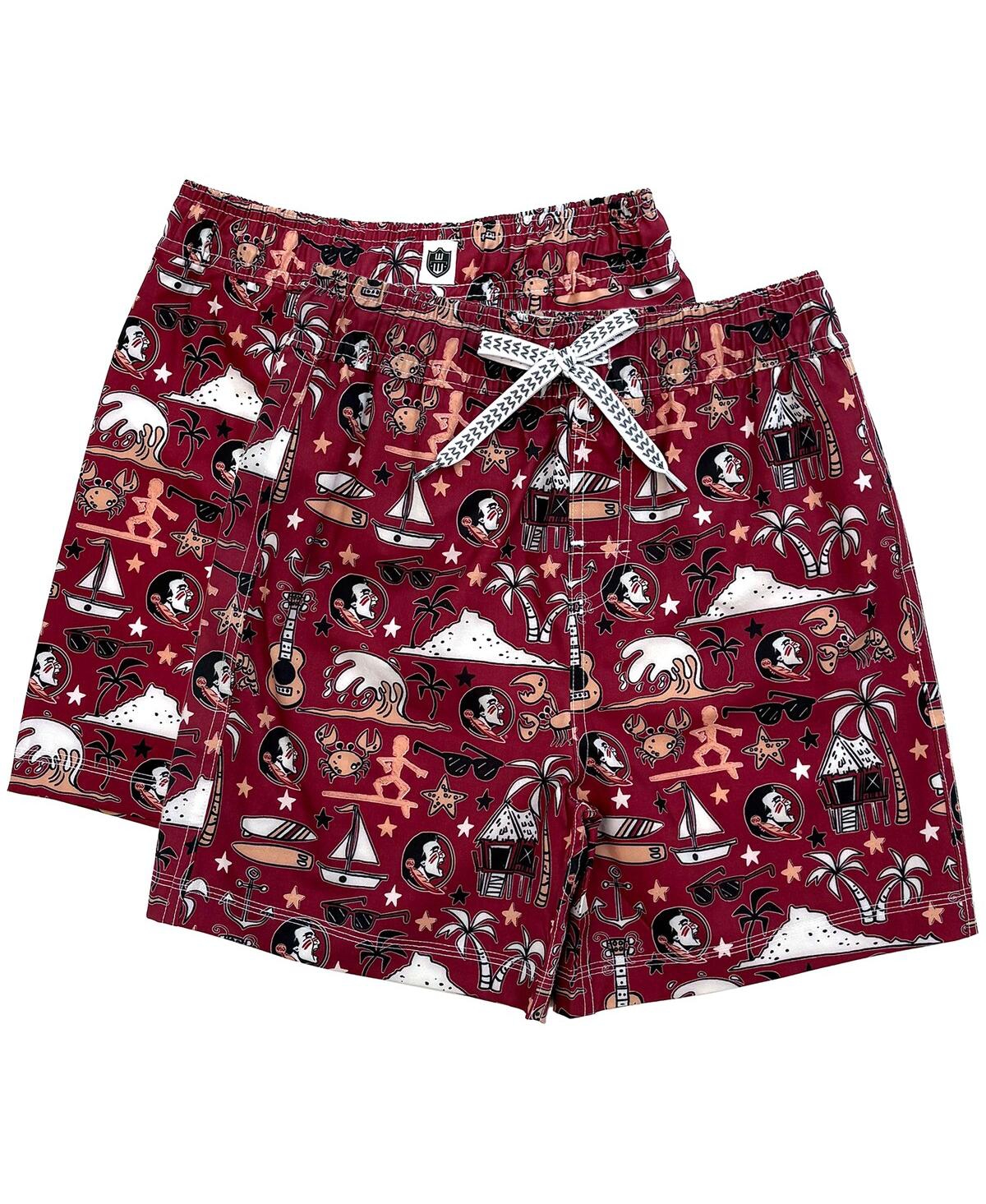 Wes & Willy Big Boys And Girls Garnet Florida State Seminoles Luau Swim Trunks In Red