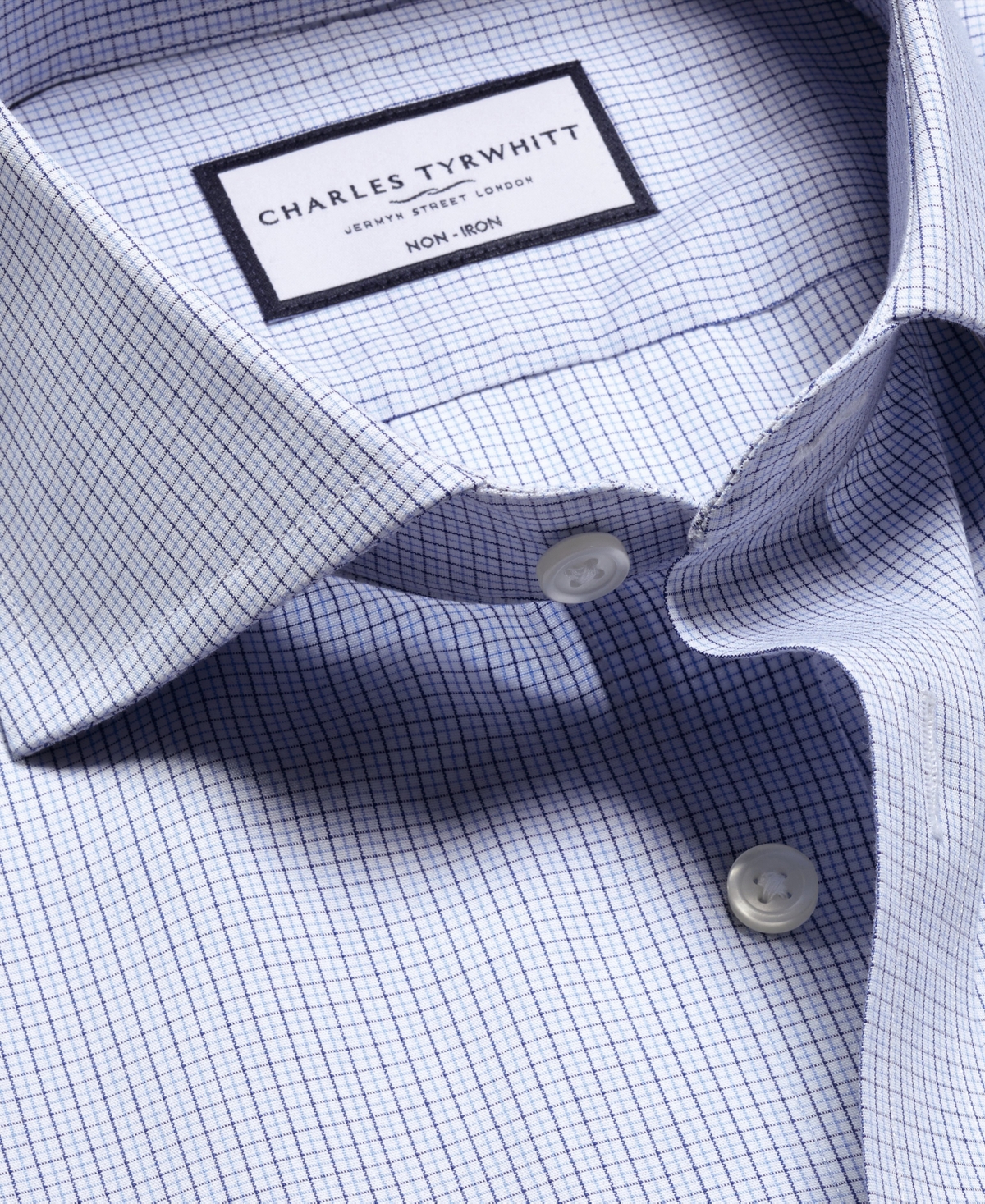 Charles Tyrwhitt Non-iron Poplin Check Shirt In Blue