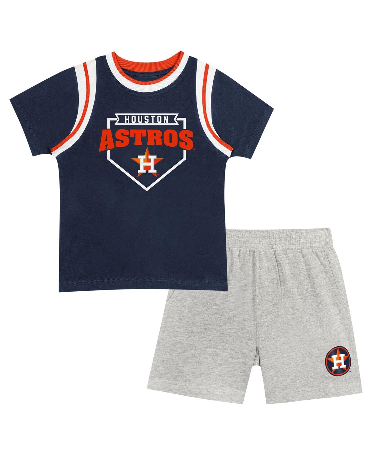 Outerstuff Kids' Baby Boys And Girls 2-piece Navy/gray Houston Astros Bases Loaded T-shirt And Shorts Set In Blue