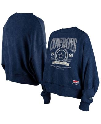 New Era - Women's&nbsp;Navy Dallas Cowboys Throwback Distressed Boxy Pullover Sweatshirt