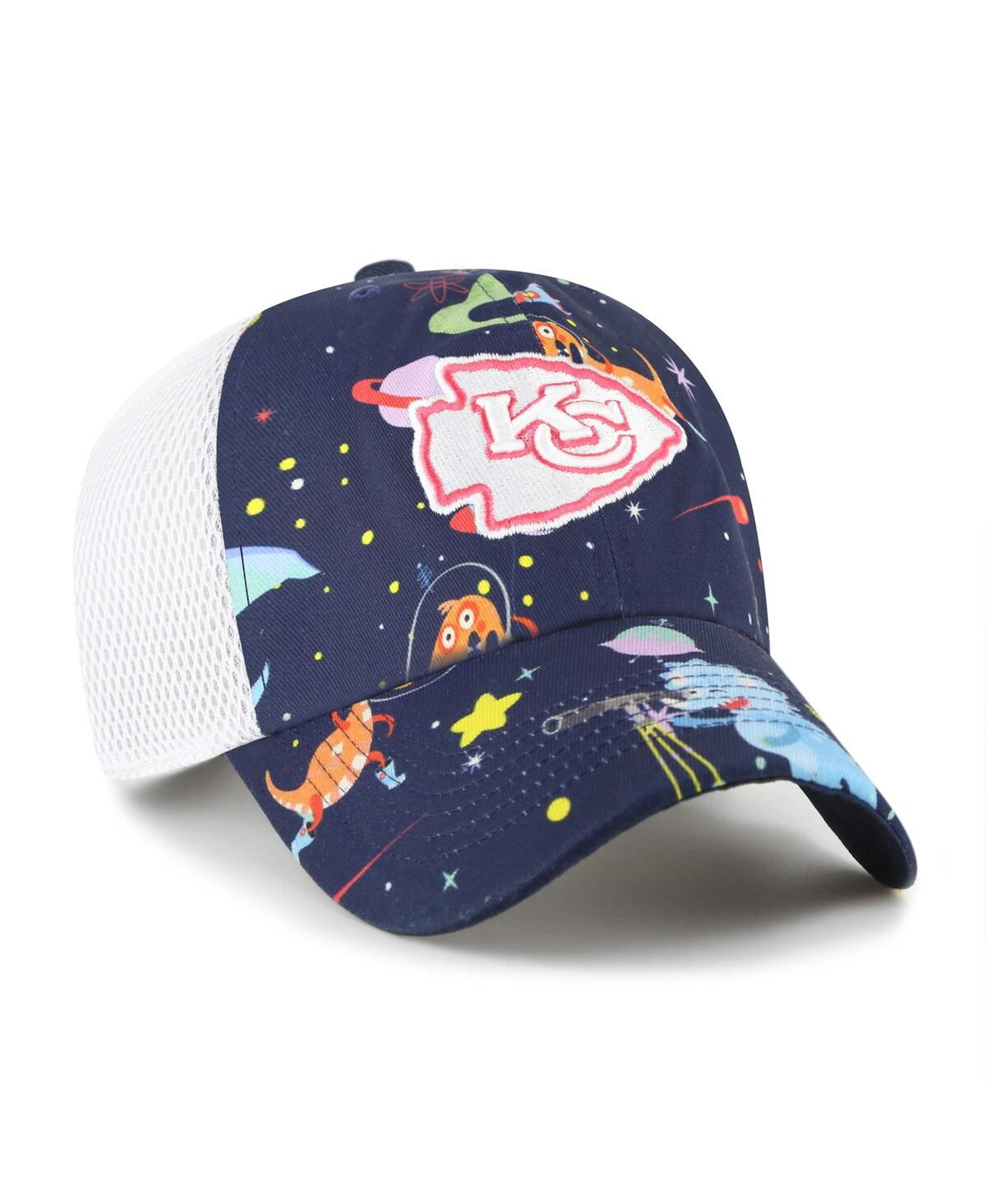 47 Brand Big Boys And Girls Navy Kansas City Chiefs Space Dino Adjustable Trucker Hat In Blue