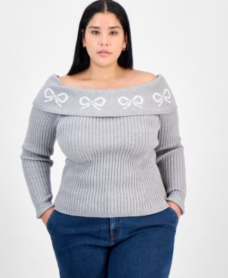 Madden Girl - Trendy Plus Size Bow Off-The-Shoulder Sweater