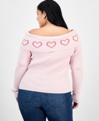 Trendy Plus Size Heart Off-The-Shoulder Sweater