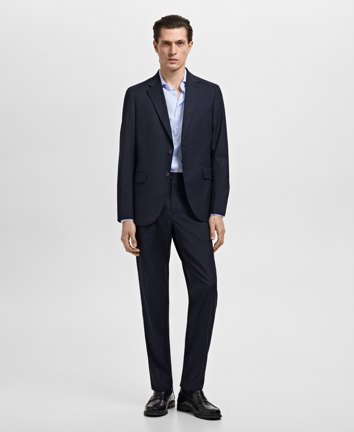 Mango Slim Fit Stripe Button-up Shirt With Contrast Collar In Blue