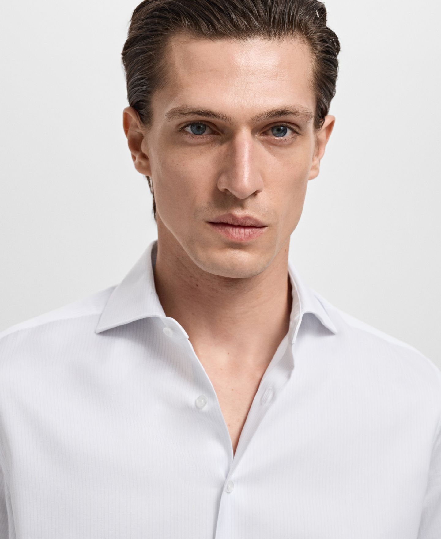 Мужская рубашка Mango Slim Fit Cotton Striped Dress Shirt, цвет: Белый — фото 3