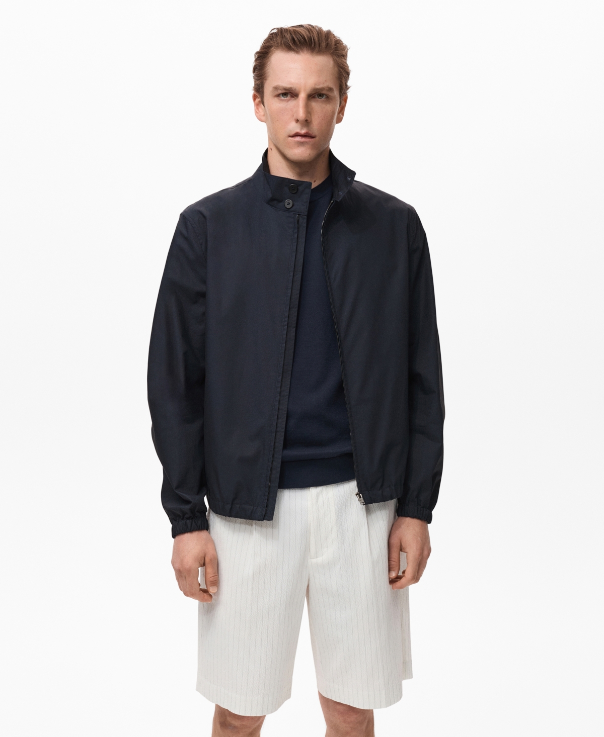 Men's Cotton Bomber Jacket - Navy
