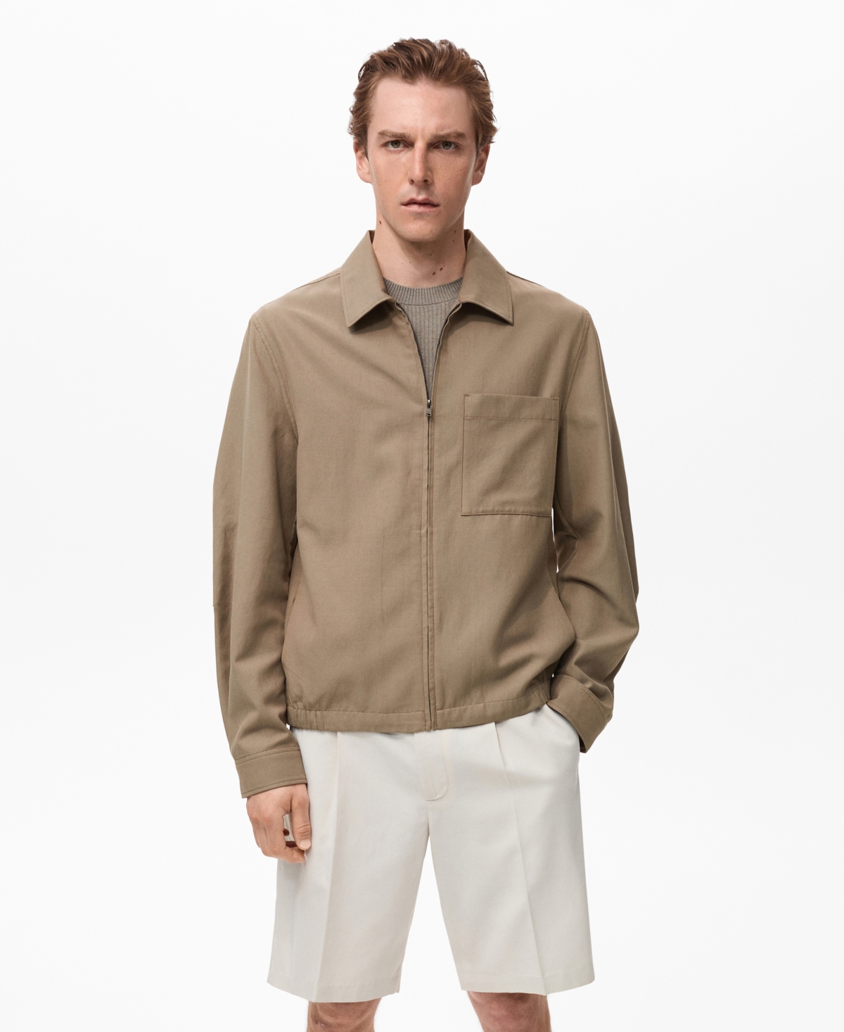 Men's Pockets Lyocell Jacket - Brown