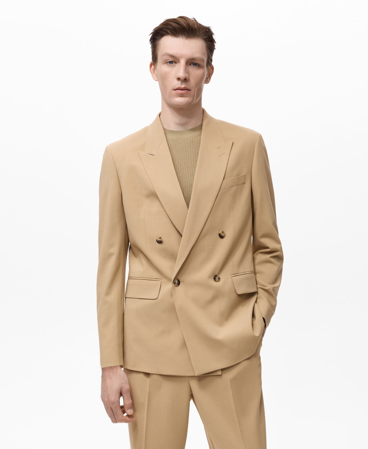 Men's Boston Regular-Fit Double-Breasted Suit Blazer - Beige