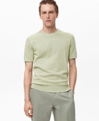 MANGO - Men's Striped Openwork Cotton T-Shirt