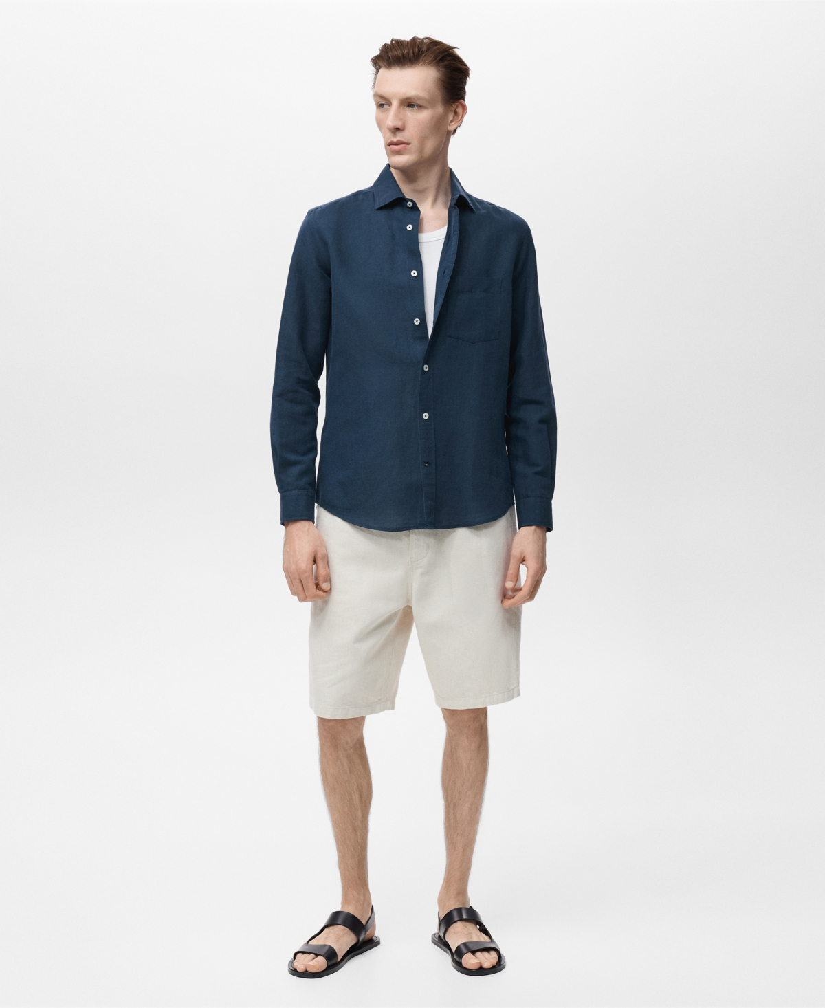 Mango Classic Fit Linen & Cotton Button-up Shirt In Blue