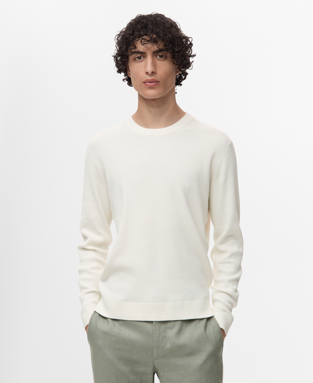 Men's Fine Rib-Knit Cotton Sweater - Dark Navy
