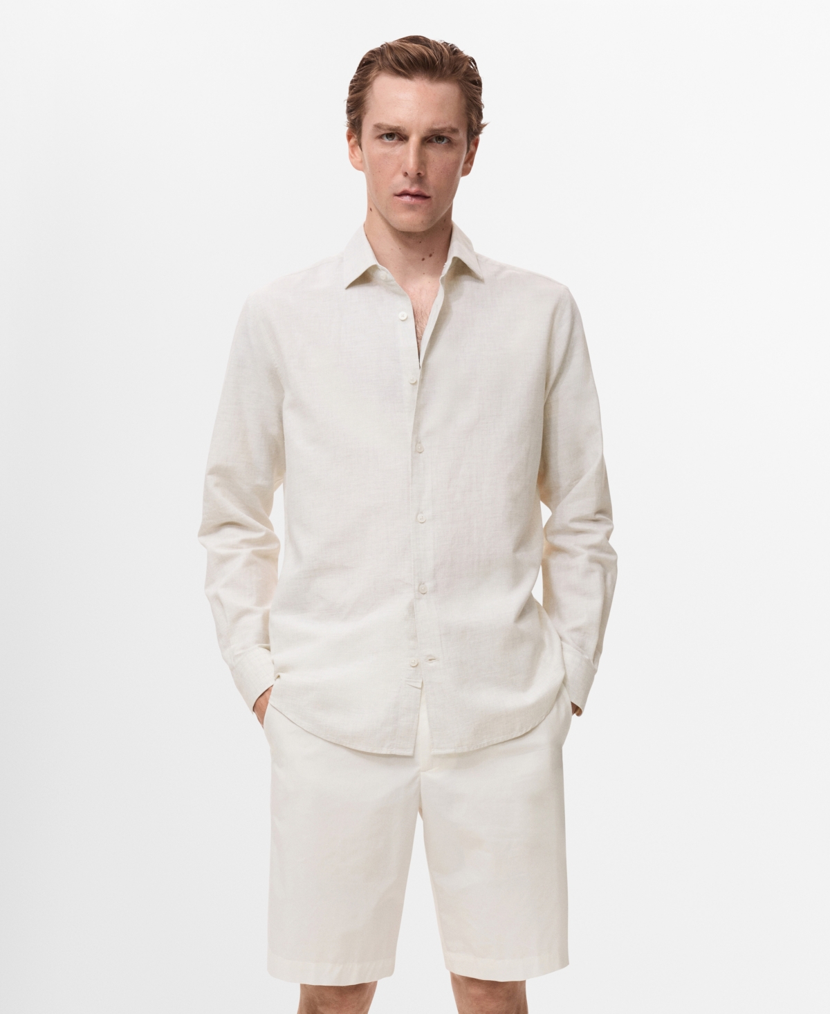 Men's Cotton Linen-Blend Shirt - Off White