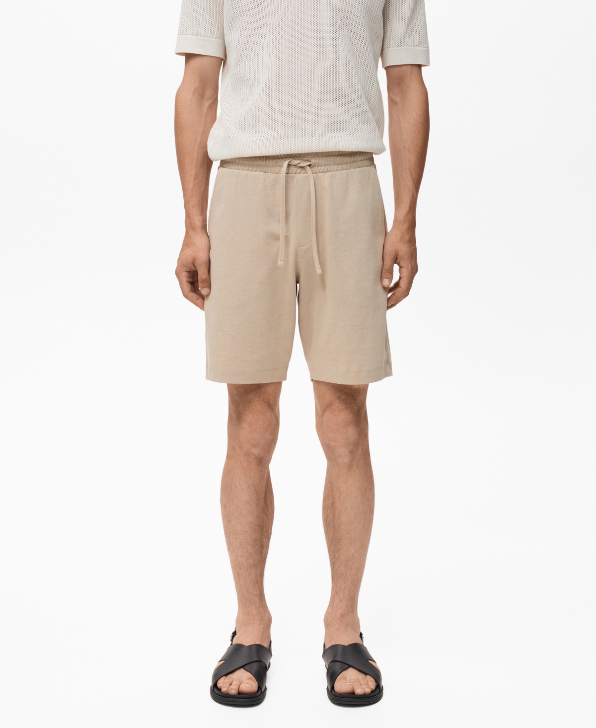 Mango Drawstring Cotton Bermuda Short In Neutral