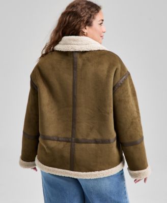 Trendy Plus Size Faux Suede Sherpa Jacket, Macy's Exclusive 