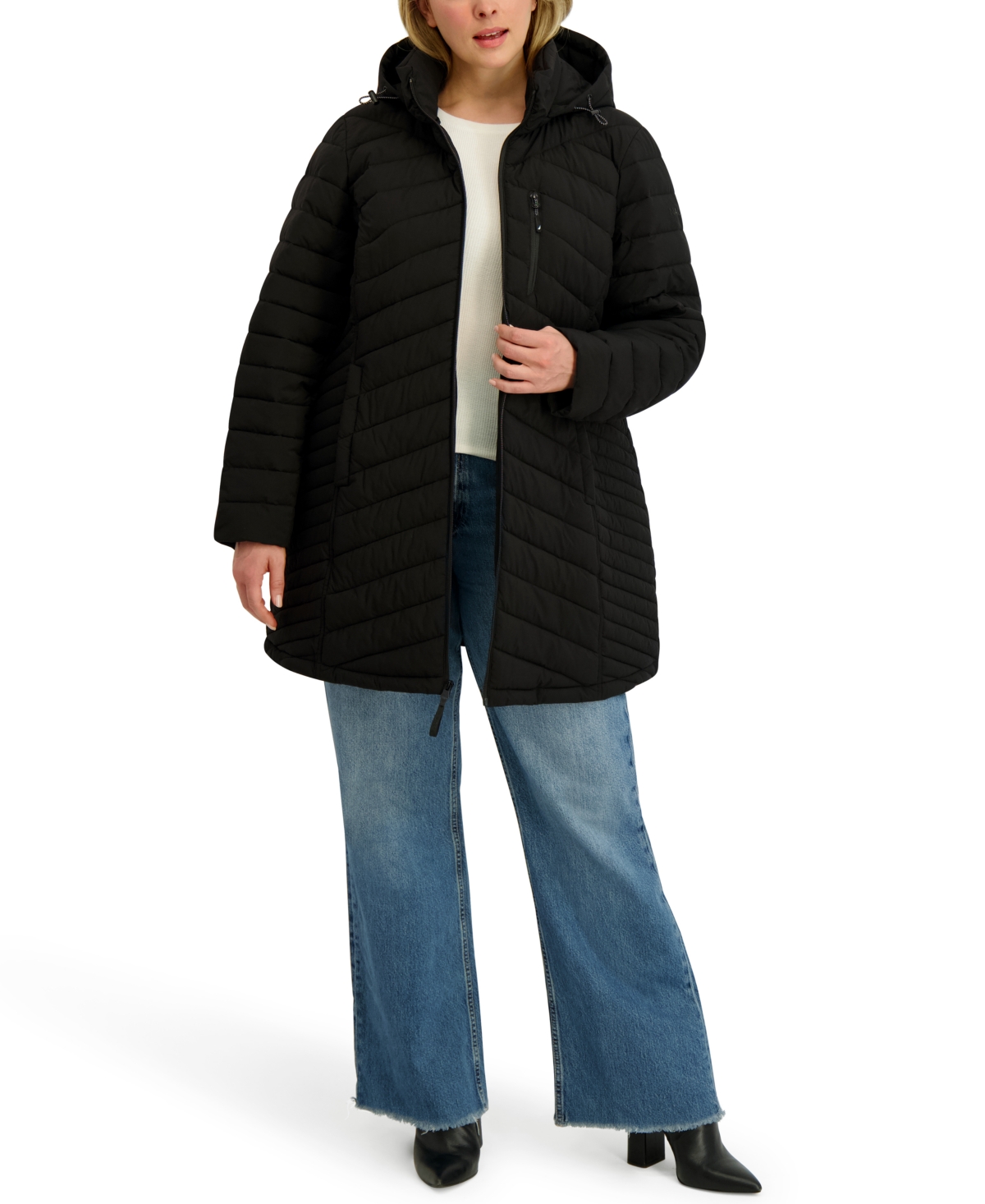 Nautica Plus Size Hooded Water-resistant Puffer Coat In Black